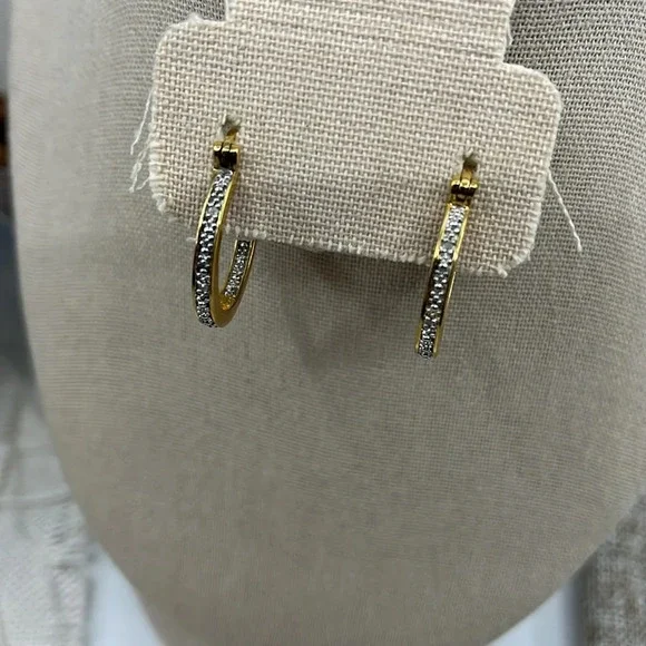 ✨ Vintage Thai .925 Sterling Silver Gold Overlay Hoop Earrings - Picture 8 of 15